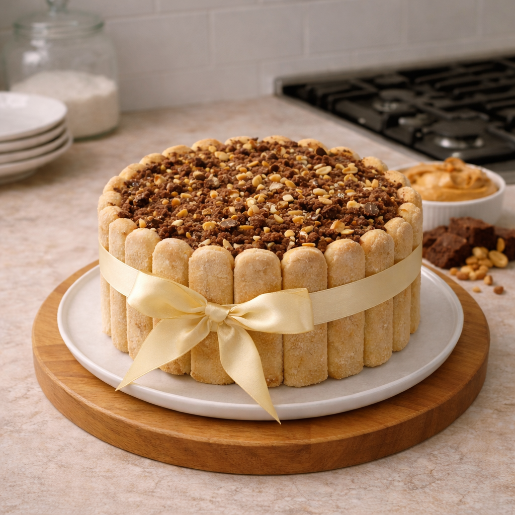 Peanut Butter-Brownie Tiramisù Cake